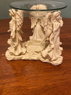 Cream Angel Trio Votive Candle Holder with Glass Plate